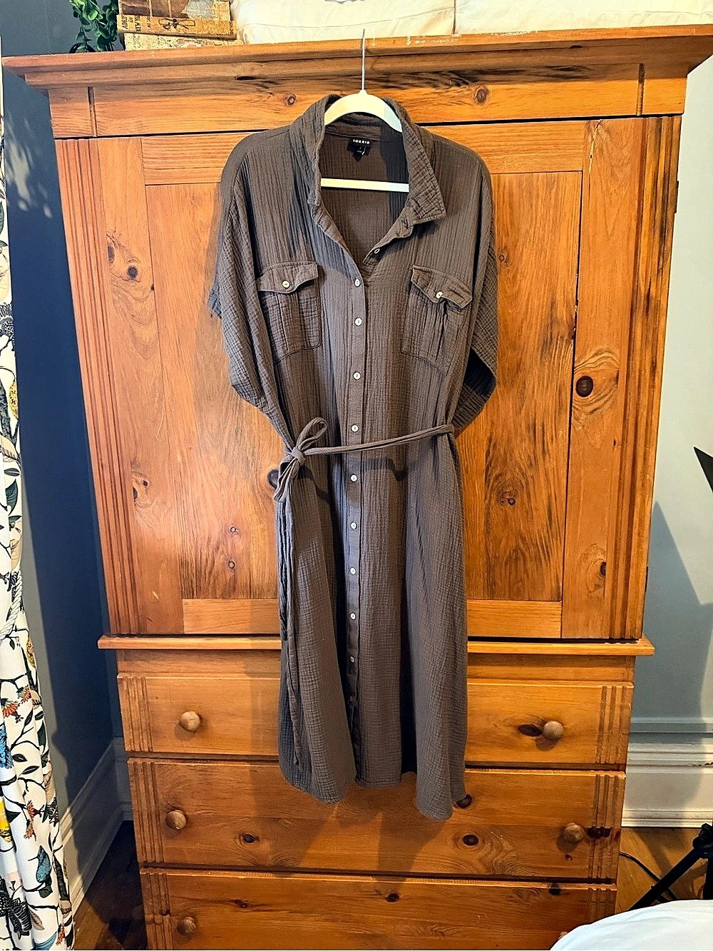Torrid Midi Double Pucker Gauze Shirt Dress Brown Size 3 - Picture 2 of 5